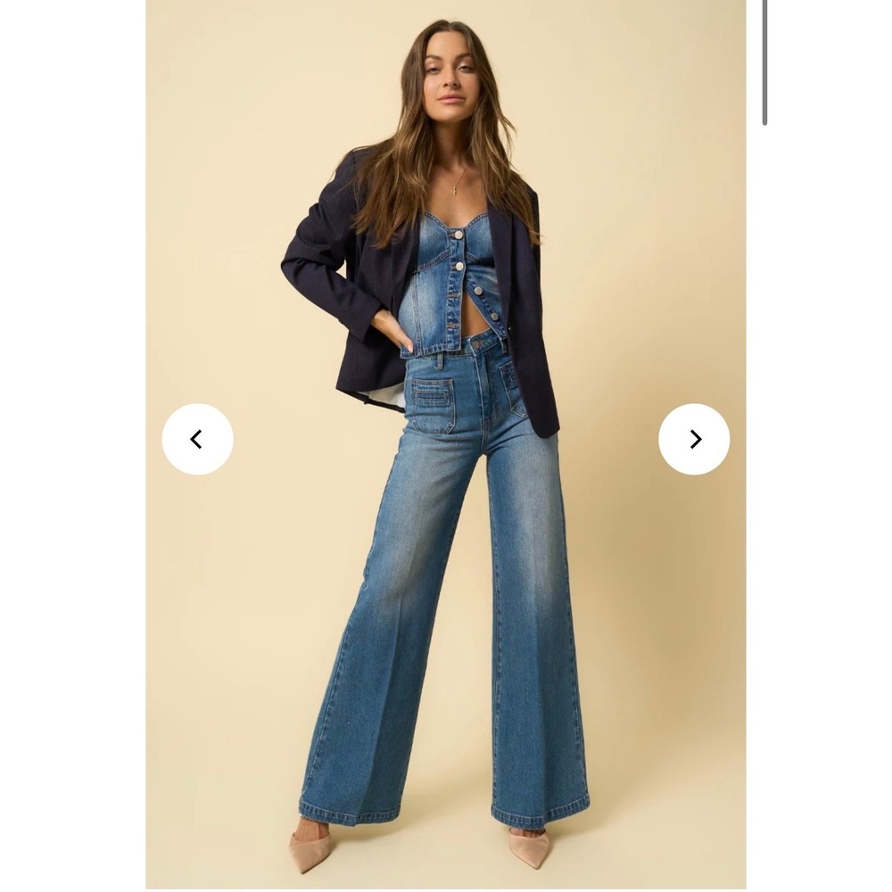 Insane Gene High Rise Wide Leg Jeans 70's Retro Medium Wash Off Duty Model Boho